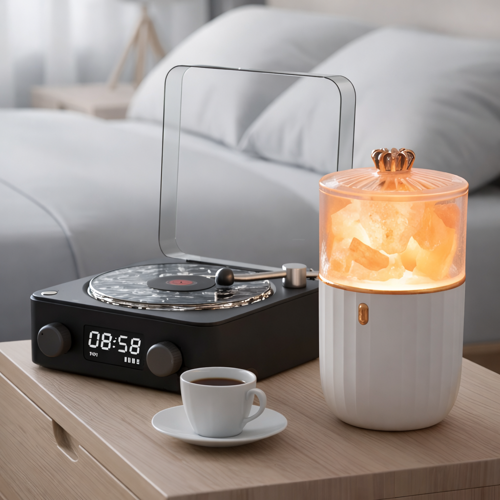 Vinyl Speaker + Himalayan Salt Lamp(Rechargable)