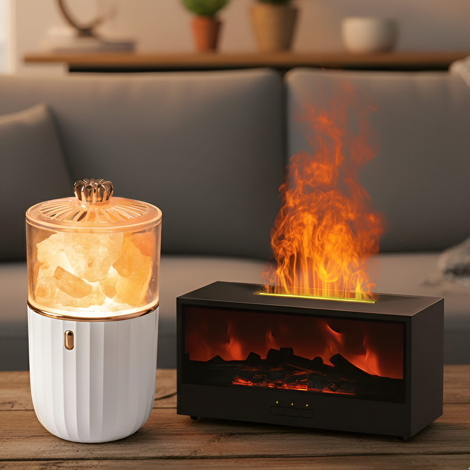 Fireplace Aroma Diffuser + Himalyan Salt Lamp